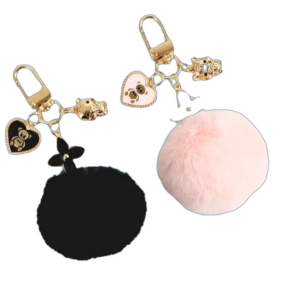 Adorable Luxury Style Puff Bag Charm with Bear, Pink or Black - Picture 1 of 8
